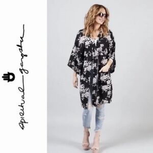 Spiritual Gangster Midnight Wildflowers Front Tie Kimono